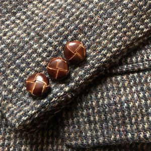 38R Harris Tweed Scottish Gray Brown Wool Vintage Small Blazer Jacket Sport Coat